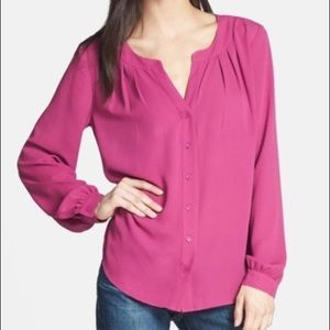 NWT Ro & De Pleated Long Sleeve Blouse